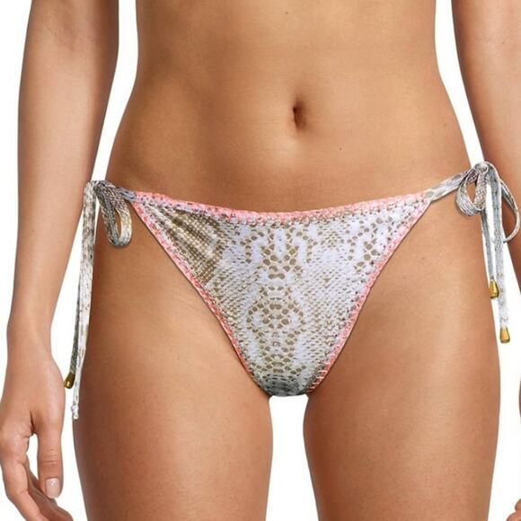 NEW Ramy Brook Myra Snakeskin String Bikini Bottoms - Neutral Combo - Size M - Picture 1 of 12
